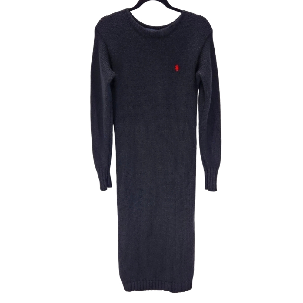 Ralph Lauren 100% Wool Dress Womens Small Black Long Lengh Mid Maxi